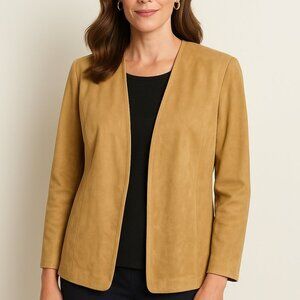 Talbots Size 16 Gold Faux Suede Stretch Blazer Vintage-Inspired Classic Jacket